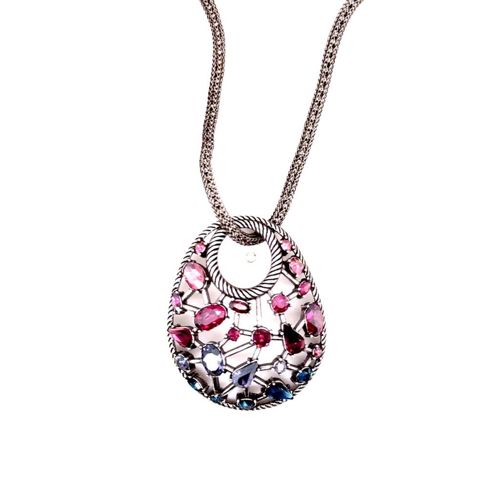 Brighton One Love Multi-Color Crystal Teardrop Pendant Mesh Necklace 18-20in